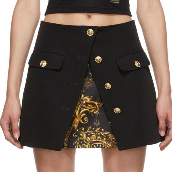 Versace Jeans Couture Layered-Effect Baroque-print Mini Skirt in Black / s-mdm - Picture 12 of 16